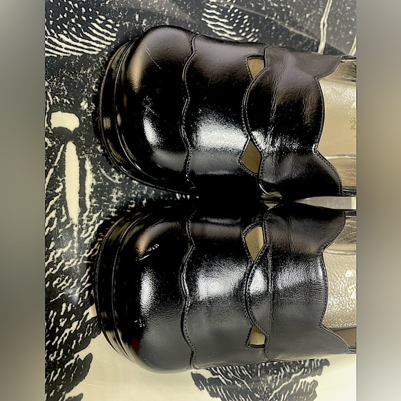 🖤 Vintage 🖤 Black Leather Platform Heels EXQUISITE 7 1/2 Antique 😻😻😻 1940s? - Picture 4 of 14